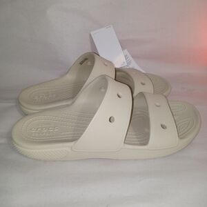 Crocs Iconic Comfort double strap beige Classic Slip on Slide sandal M7 W9 NEW